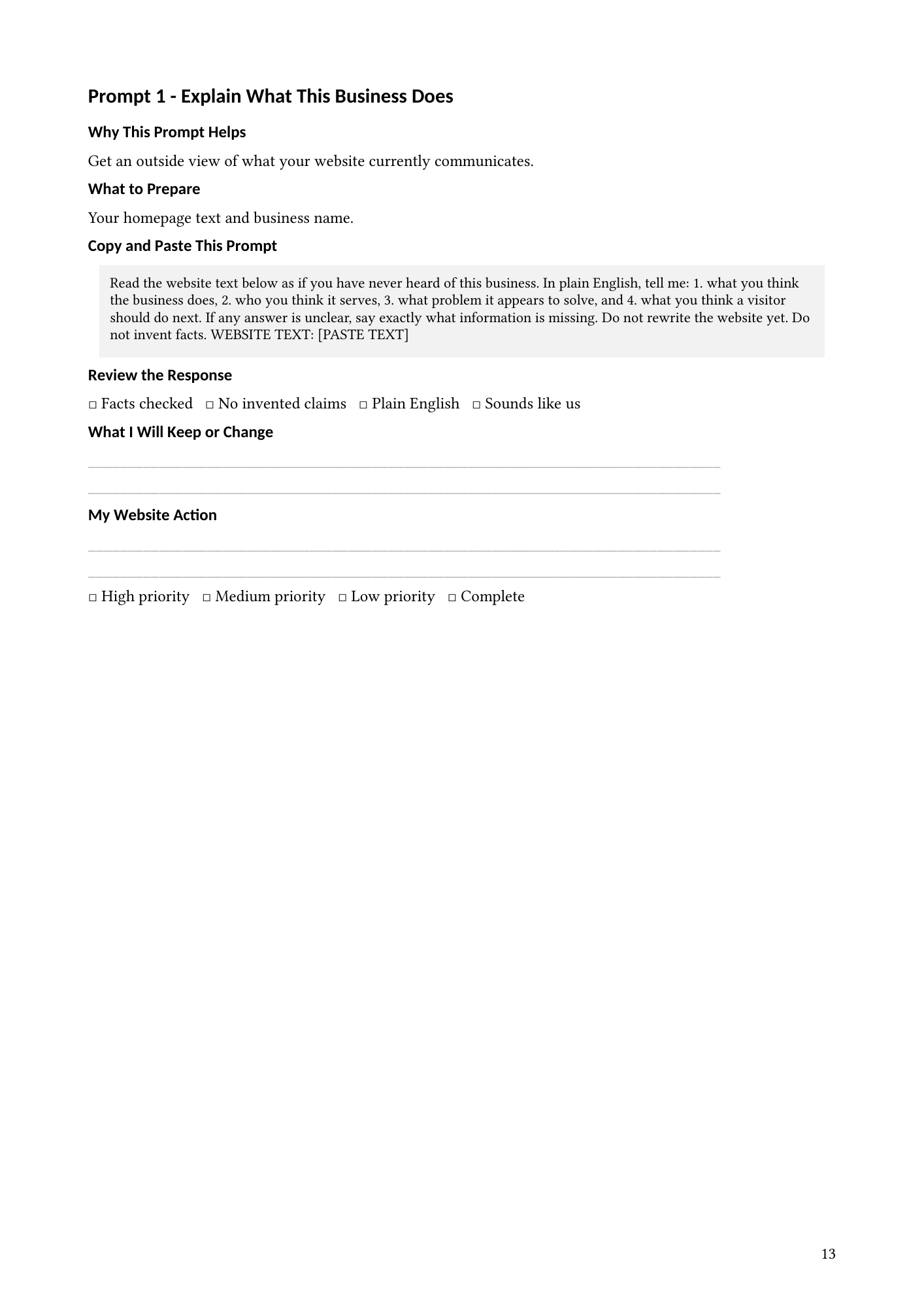 Example prompt workbook exercise